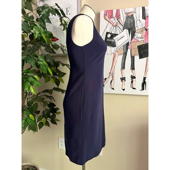 Ann Mashburn Wool Knit Stretchy Sleeveless Navy Career Sheath Dress Size 40 - Picture 4 of 7